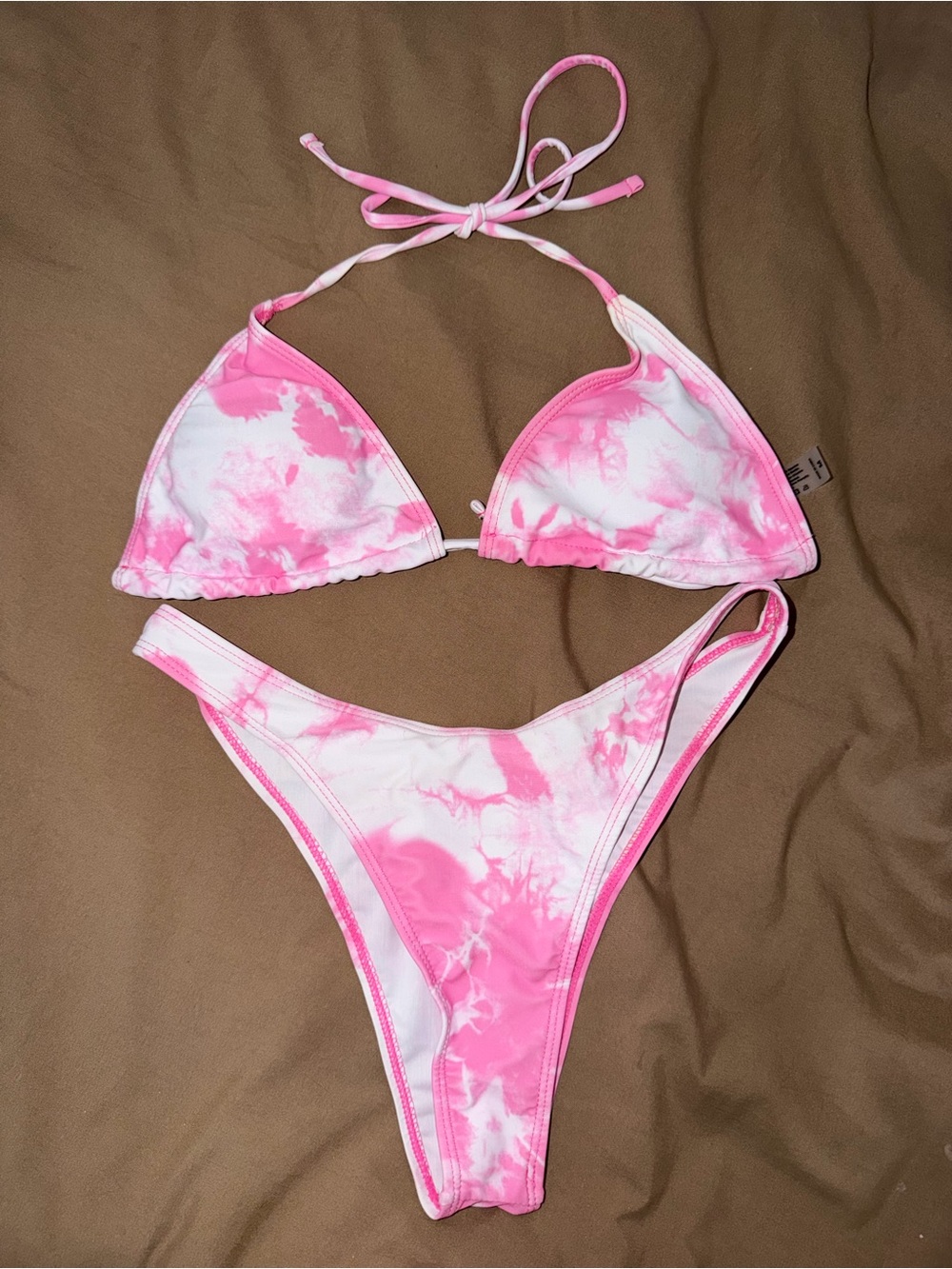 Pink tie dye bikini high waisted